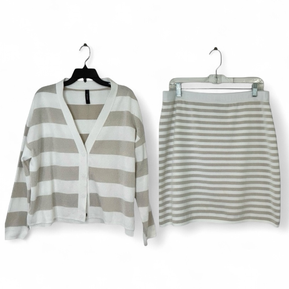 Marc Cain Sports Knit Gold & White Stripe Cardigan and Skirt